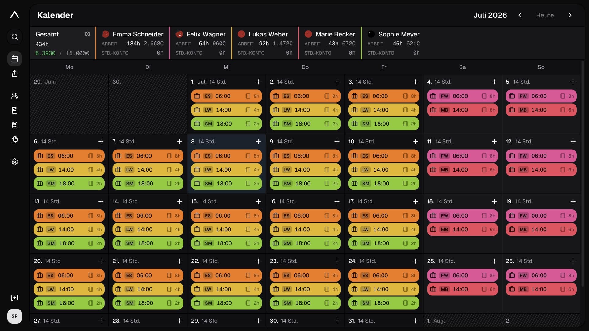 Asver Kalenderansicht mit Diensten